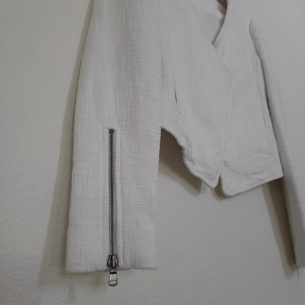 TIBI NY 100% Cotton Cropped Asymmetrical Knit Moto Jacket White 6 Quirt Luxury - Picture 8 of 16